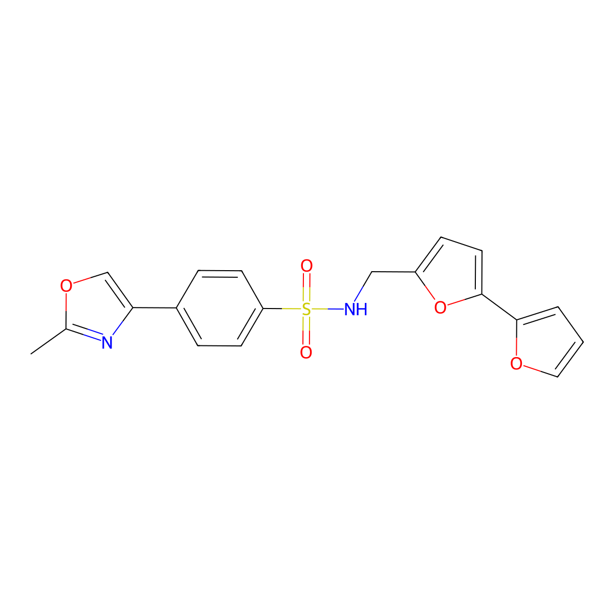 N-({[2,2'-bifuran]-5-yl}methyl)-4-(2-methyl-1,3-oxazol-4-yl)benzene-1-sulfonamide molecular structure, CAS 2097867-91-7