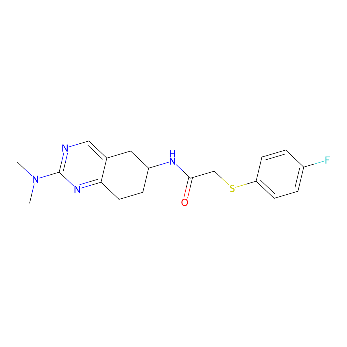 N-[2-(dimethylamino)-5,6,7,8-tetrahydroquinazolin-6-yl]-2-[(4-fluorophenyl)sulfanyl]acetamide molecular structure, CAS 2097867-93-9