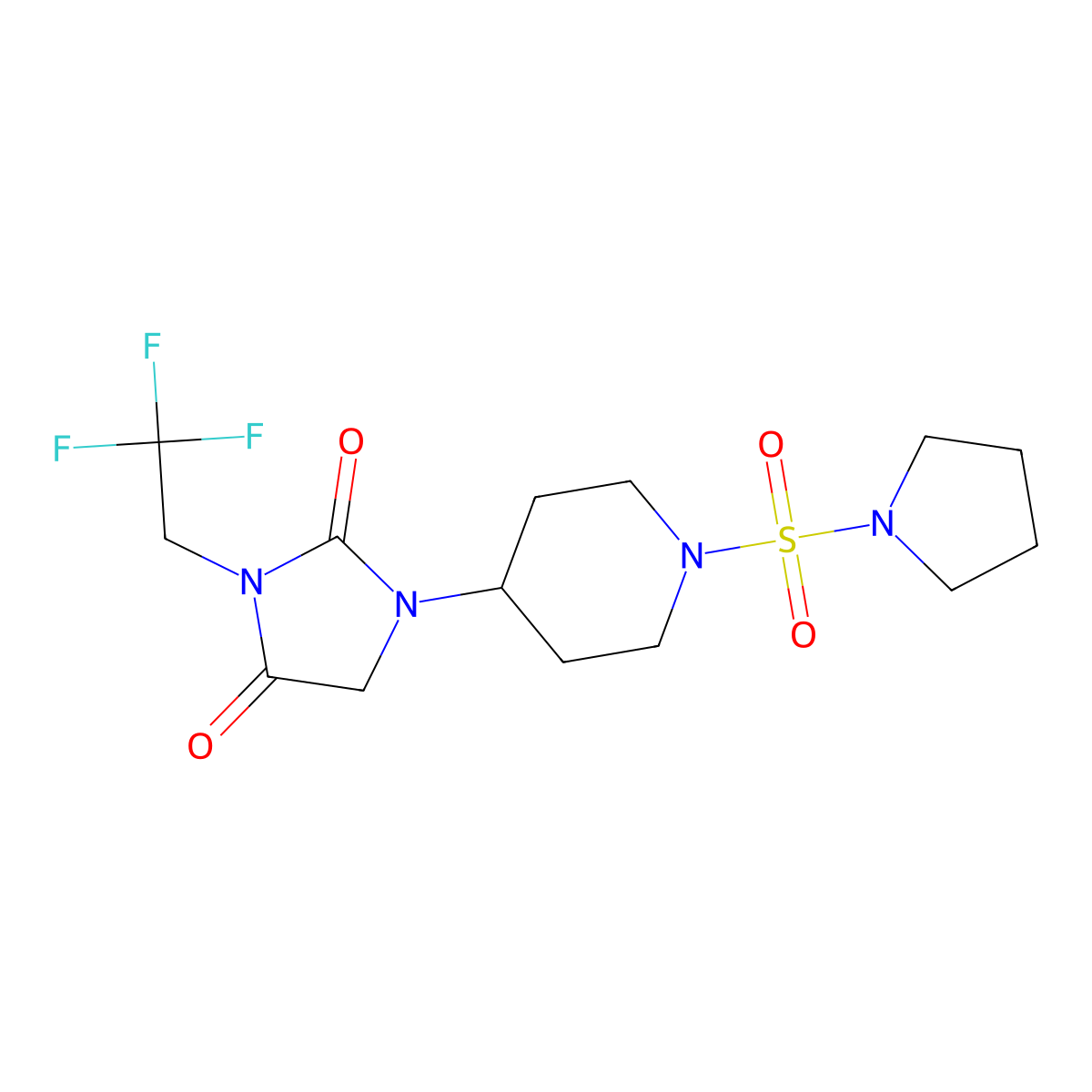 1-[1-(Pyrrolidine-1-sulfonyl)piperidin-4-yl]-3-(2,2,2-trifluoroethyl)imidazolidine-2,4-dione molecular structure, CAS 2097867-98-4