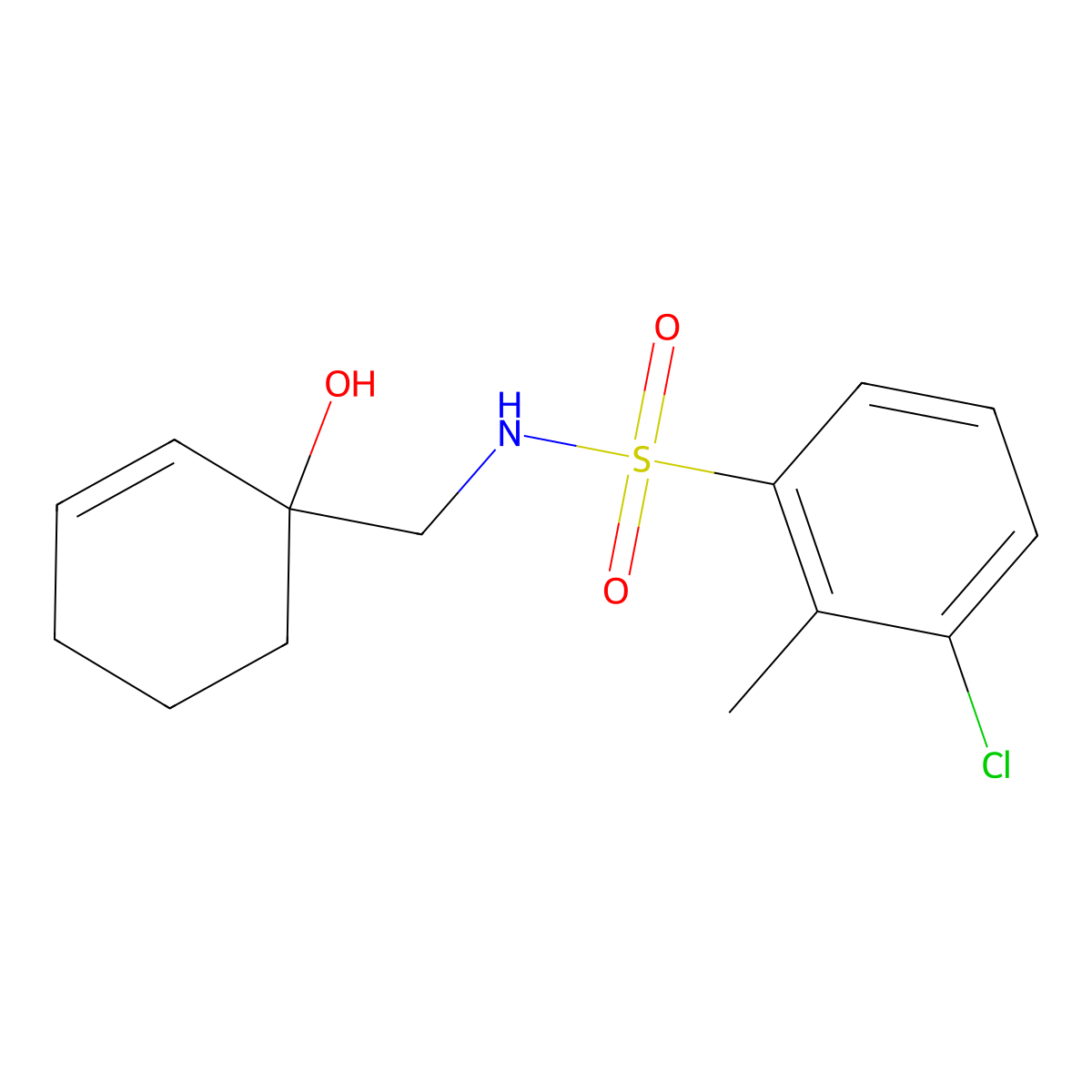 3-chloro-N-[(1-hydroxycyclohex-2-en-1-yl)methyl]-2-methylbenzene-1-sulfonamide molecular structure, CAS 2097868-01-2