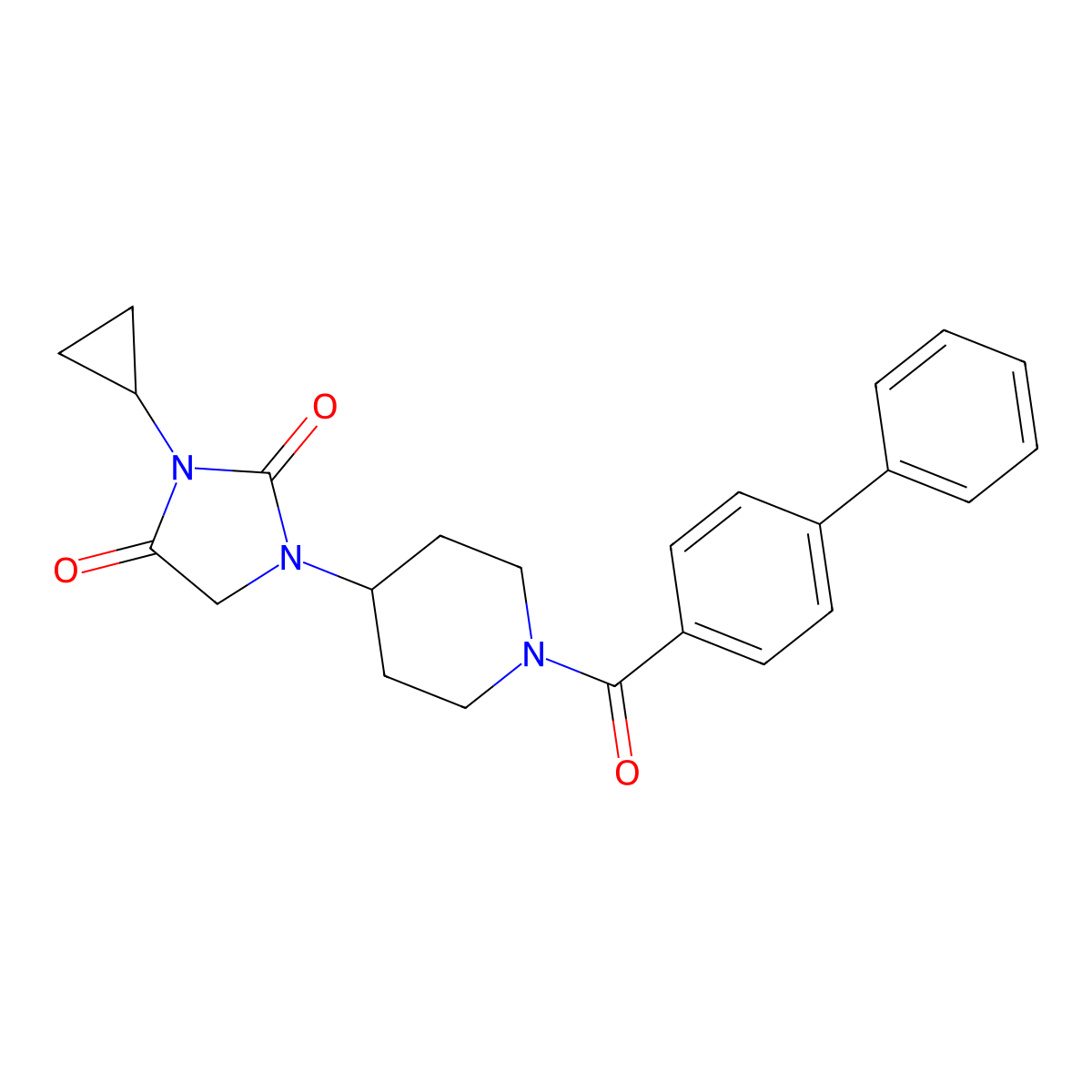1-(1-{[1,1'-Biphenyl]-4-carbonyl}piperidin-4-yl)-3-cyclopropylimidazolidine-2,4-dione molecular structure, CAS 2097868-04-5