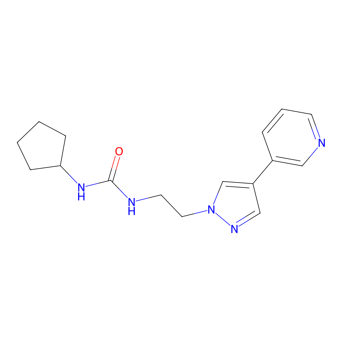 1-cyclopentyl-3-{2-[4-(pyridin-3-yl)-1H-pyrazol-1-yl]ethyl}urea molecular structure, CAS 2097868-05-6