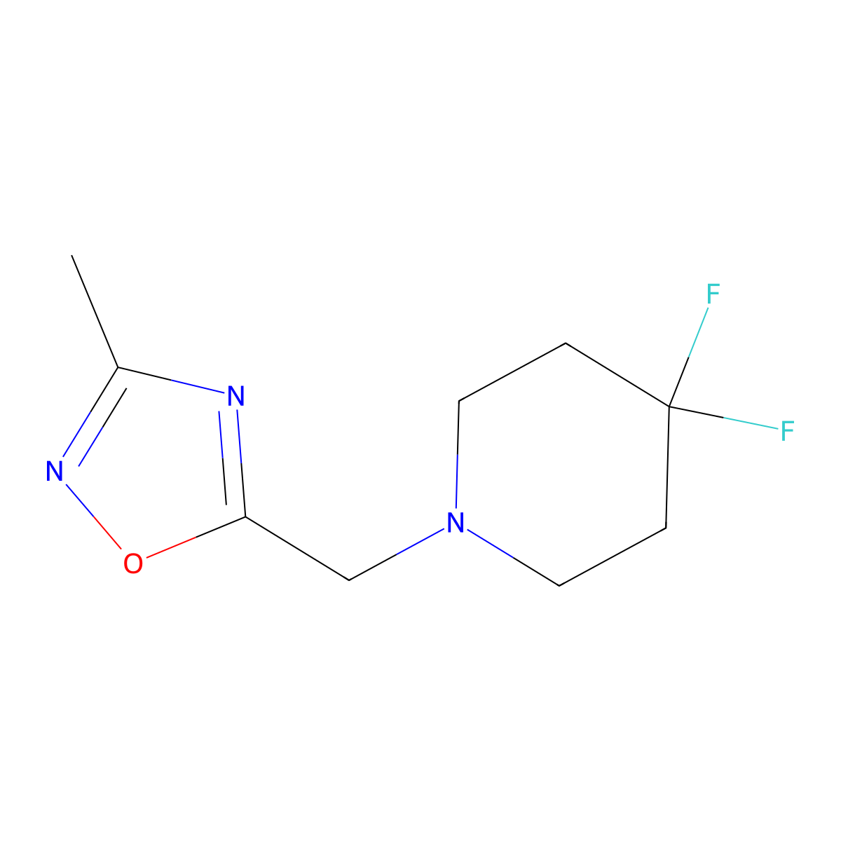 5-((4,4-Difluoropiperidin-1-yl)methyl)-3-methyl-1,2,4-oxadiazole molecular structure, CAS 2097868-07-8