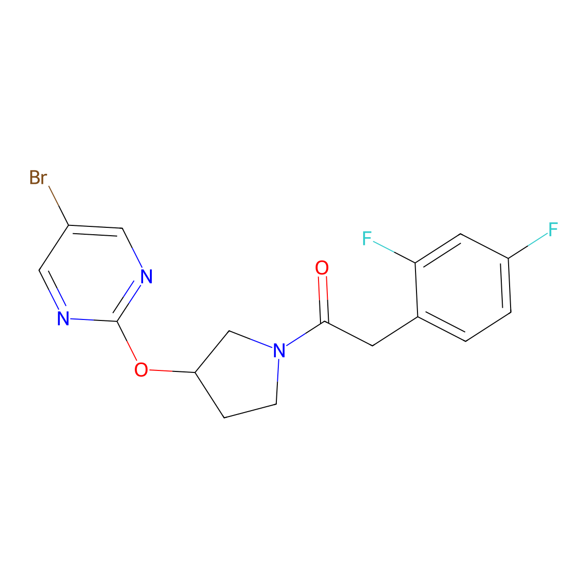 1-{3-[(5-Bromopyrimidin-2-yl)oxy]pyrrolidin-1-yl}-2-(2,4-difluorophenyl)ethan-1-one molecular structure, CAS 2097868-11-4