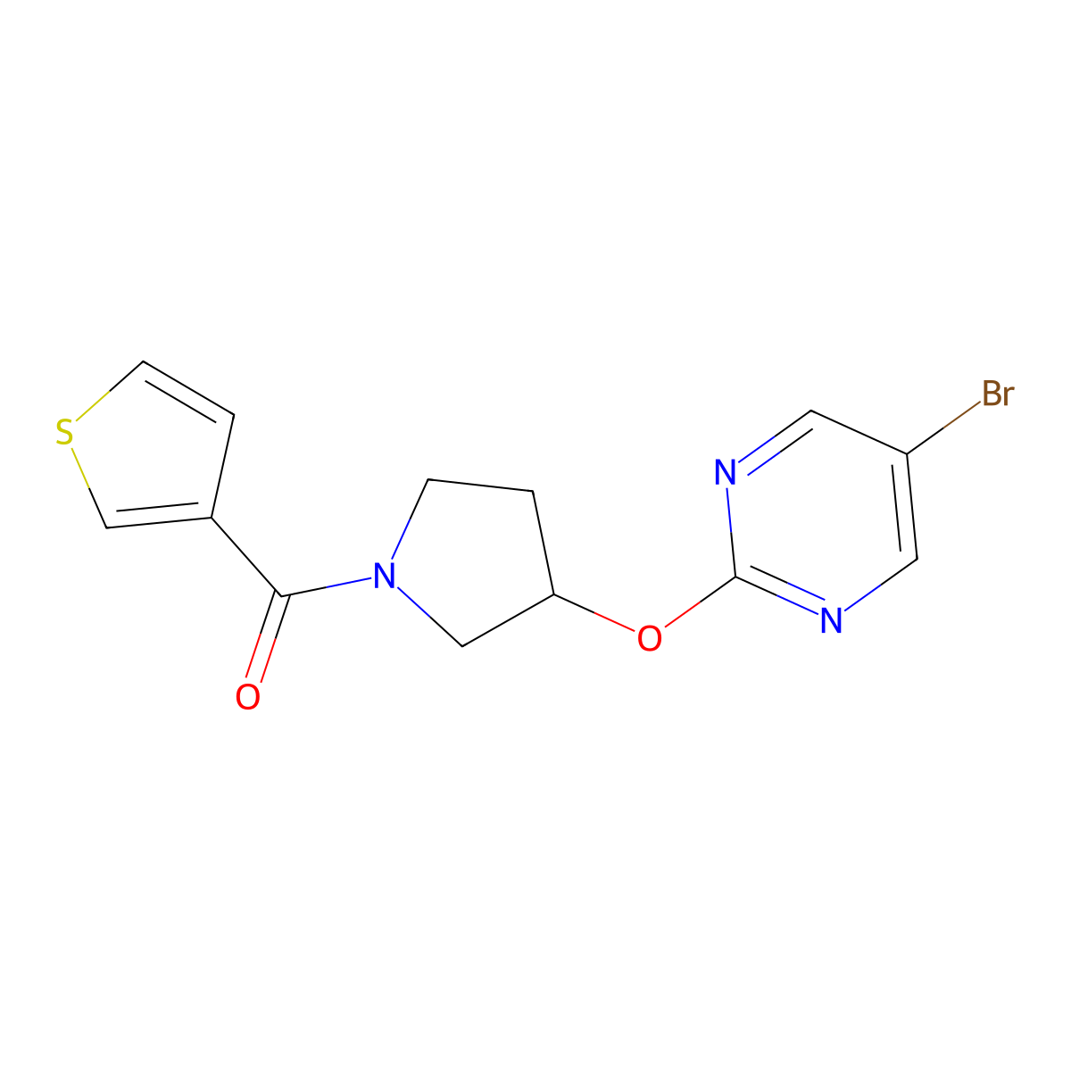 5-Bromo-2-{[1-(thiophene-3-carbonyl)pyrrolidin-3-yl]oxy}pyrimidine molecular structure, CAS 2097868-12-5
