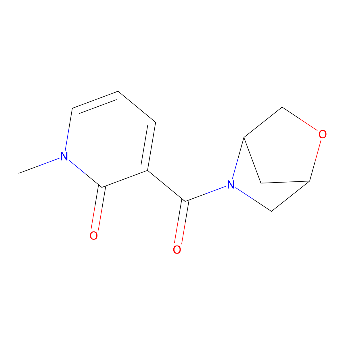 3-(2-oxa-5-azabicyclo[2.2.1]heptane-5-carbonyl)-1-methylpyridin-2(1H)-one molecular structure, CAS 2097868-13-6