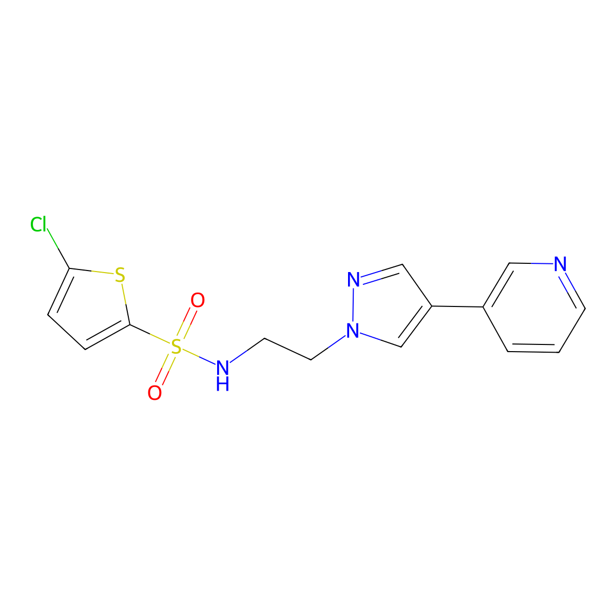 5-chloro-N-{2-[4-(pyridin-3-yl)-1H-pyrazol-1-yl]ethyl}thiophene-2-sulfonamide molecular structure, CAS 2097868-15-8