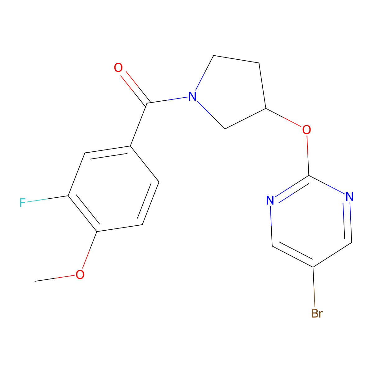 5-Bromo-2-{[1-(3-fluoro-4-methoxybenzoyl)pyrrolidin-3-yl]oxy}pyrimidine molecular structure, CAS 2097868-20-5