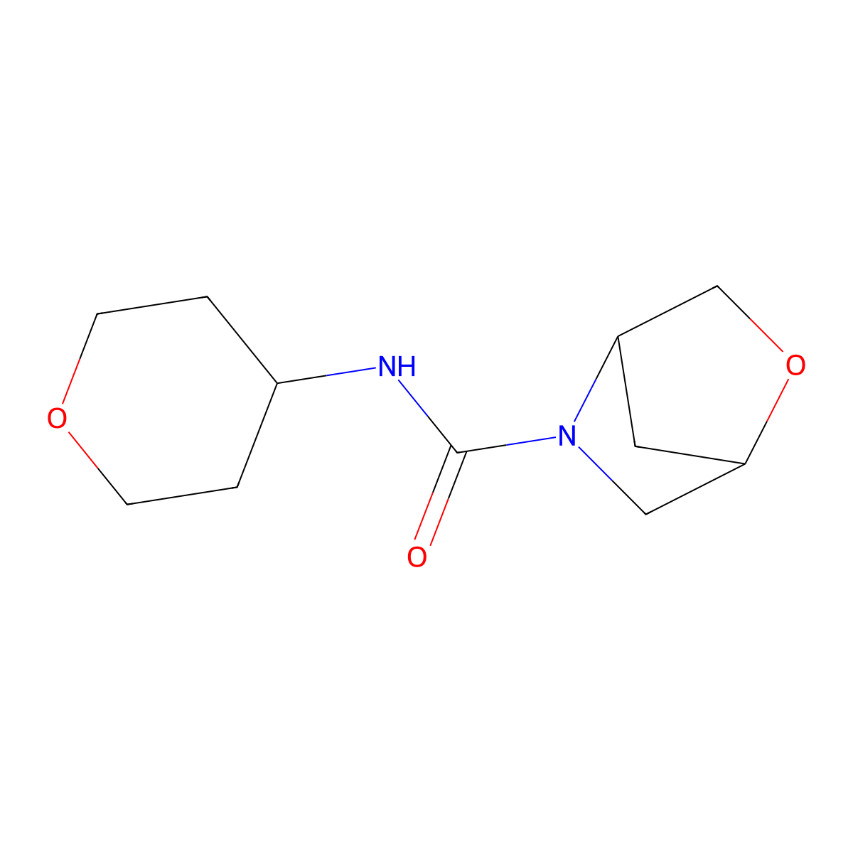 N-(oxan-4-yl)-2-oxa-5-azabicyclo[2.2.1]heptane-5-carboxamide molecular structure, CAS 2097868-21-6