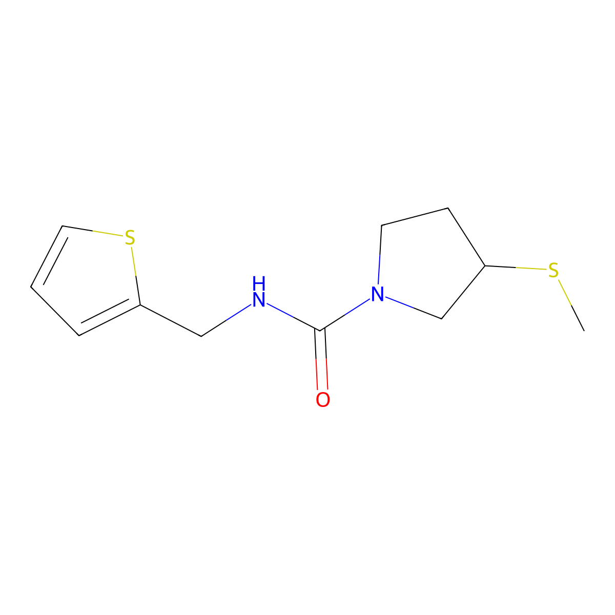 3-(methylsulfanyl)-N-[(thiophen-2-yl)methyl]pyrrolidine-1-carboxamide molecular structure, CAS 2097868-28-3