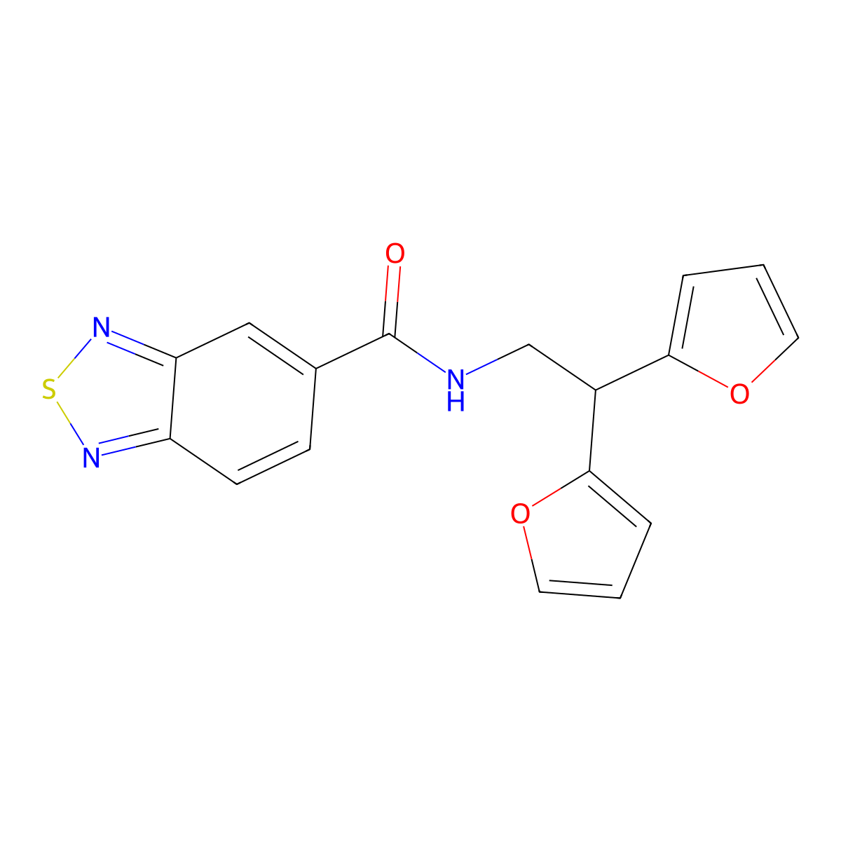 N-[2,2-bis(furan-2-yl)ethyl]-2,1,3-benzothiadiazole-5-carboxamide molecular structure, CAS 2097868-40-9