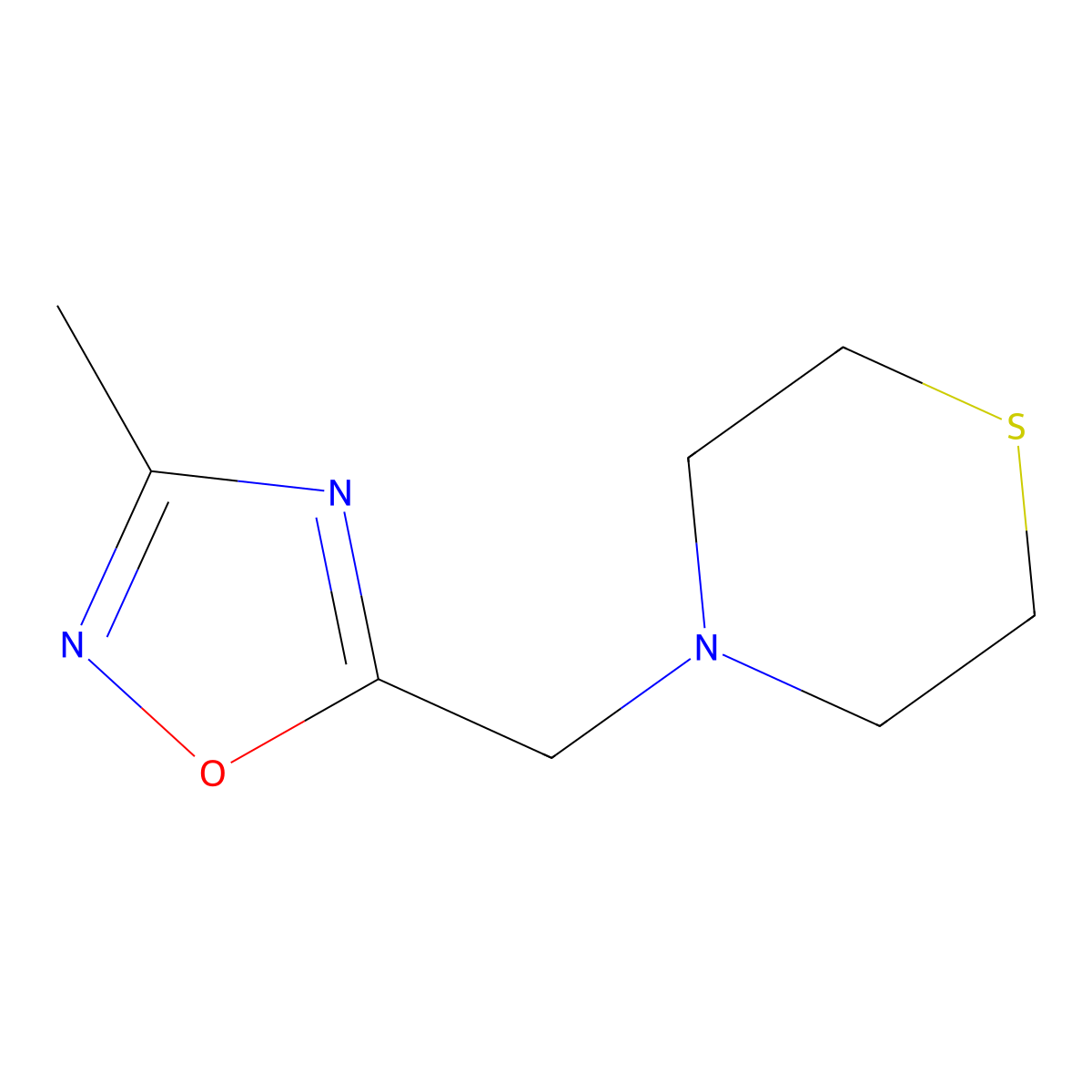 4-[(3-Methyl-1,2,4-oxadiazol-5-yl)methyl]thiomorpholine molecular structure, CAS 2097868-41-0