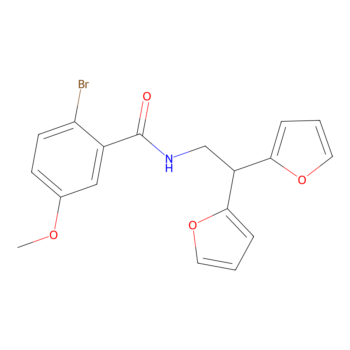 N-[2,2-bis(furan-2-yl)ethyl]-2-bromo-5-methoxybenzamide molecular structure, CAS 2097868-42-1