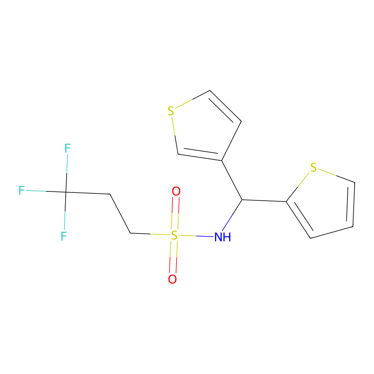 3,3,3-trifluoro-N-[(thiophen-2-yl)(thiophen-3-yl)methyl]propane-1-sulfonamide molecular structure, CAS 2097868-44-3