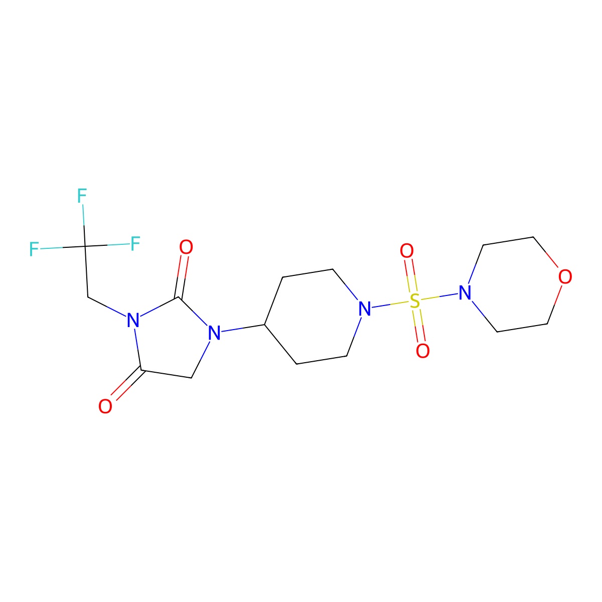 1-[1-(Morpholine-4-sulfonyl)piperidin-4-yl]-3-(2,2,2-trifluoroethyl)imidazolidine-2,4-dione molecular structure, CAS 2097868-56-7