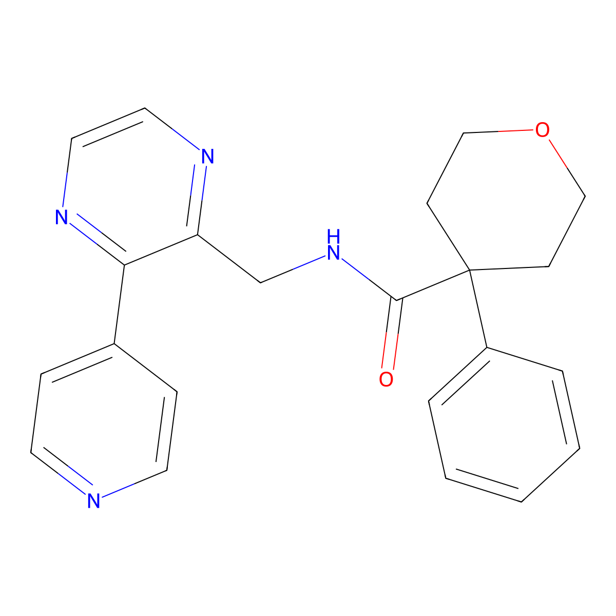 4-phenyl-N-{[3-(pyridin-4-yl)pyrazin-2-yl]methyl}oxane-4-carboxamide molecular structure, CAS 2097868-58-9
