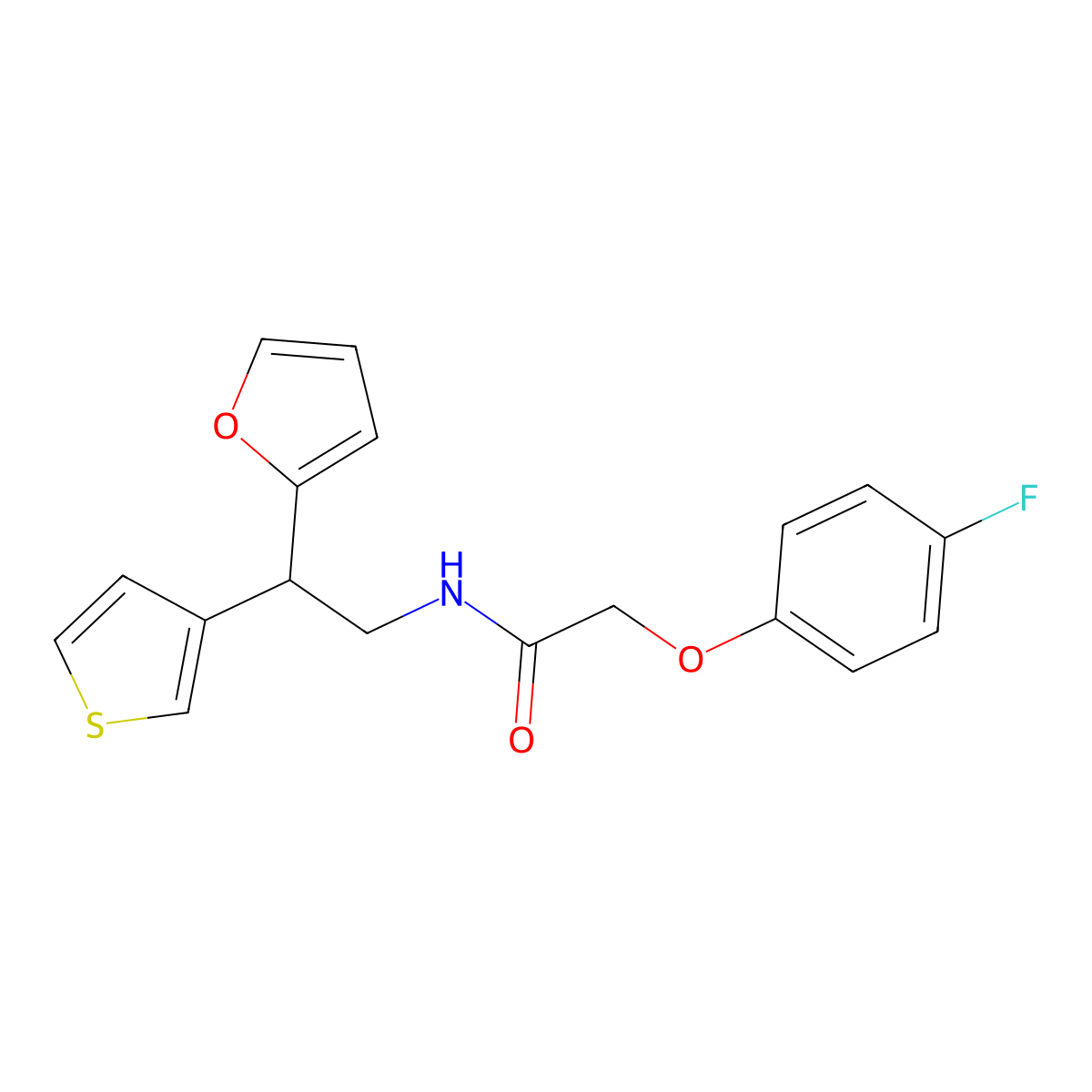 2-(4-fluorophenoxy)-N-(2-(furan-2-yl)-2-(thiophen-3-yl)ethyl)acetamide molecular structure, CAS 2097868-59-0