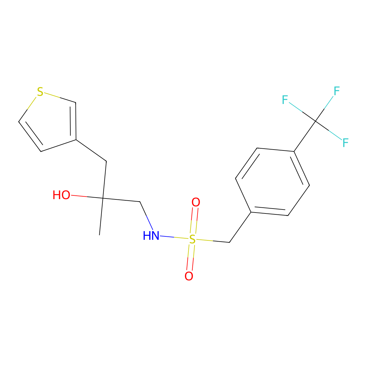 N-{2-hydroxy-2-[(thiophen-3-yl)methyl]propyl}-1-[4-(trifluoromethyl)phenyl]methanesulfonamide molecular structure, CAS 2097868-64-7