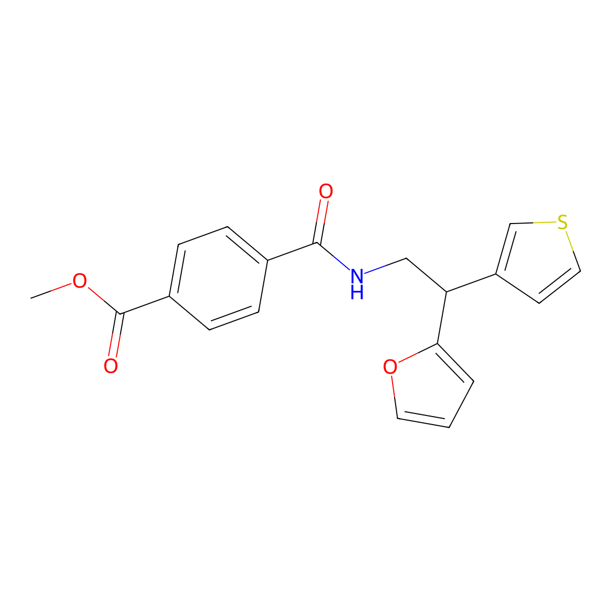 Methyl 4-{[2-(furan-2-yl)-2-(thiophen-3-yl)ethyl]carbamoyl}benzoate molecular structure, CAS 2097868-69-2