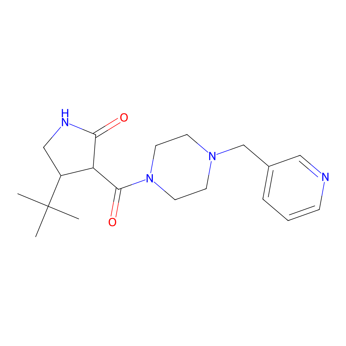 4-Tert-butyl-3-{4-[(pyridin-3-yl)methyl]piperazine-1-carbonyl}pyrrolidin-2-one molecular structure, CAS 2097868-71-6