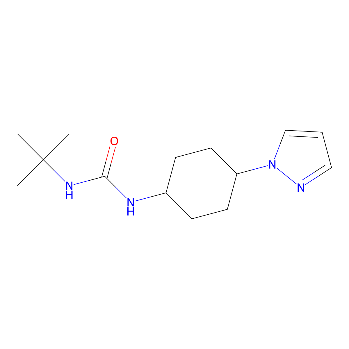 3-tert-butyl-1-[4-(1H-pyrazol-1-yl)cyclohexyl]urea molecular structure, CAS 2097868-76-1