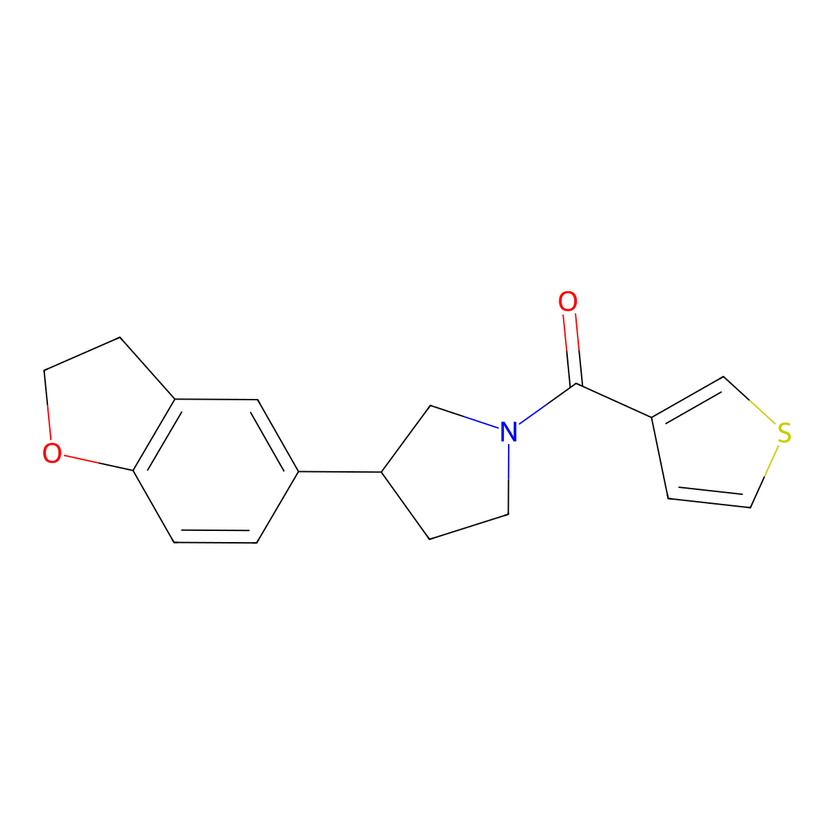 3-(2,3-Dihydro-1-benzofuran-5-yl)-1-(thiophene-3-carbonyl)pyrrolidine molecular structure, CAS 2097868-79-4