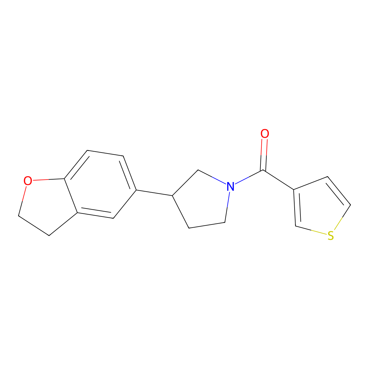 3-(2,3-Dihydro-1-benzofuran-5-yl)-1-(thiophene-3-carbonyl)pyrrolidine molecular structure, CAS 2097868-79-4