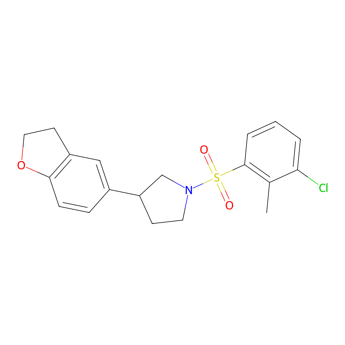 1-(3-Chloro-2-methylbenzenesulfonyl)-3-(2,3-dihydro-1-benzofuran-5-yl)pyrrolidine molecular structure, CAS 2097868-89-6