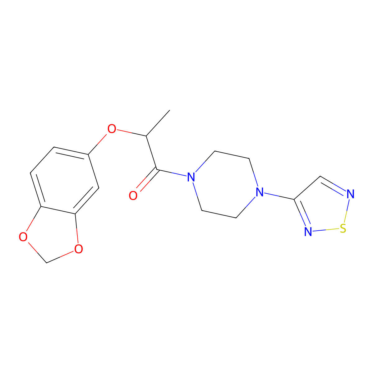 2-(2H-1,3-benzodioxol-5-yloxy)-1-[4-(1,2,5-thiadiazol-3-yl)piperazin-1-yl]propan-1-one molecular structure, CAS 2097868-90-9