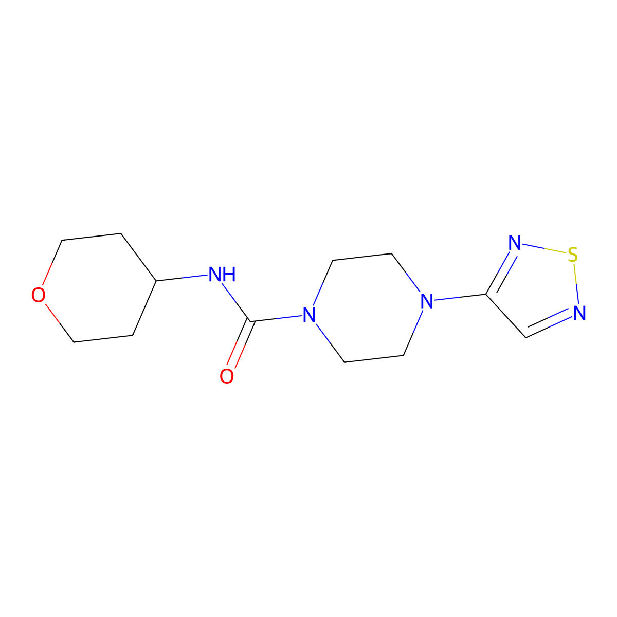 N-(oxan-4-yl)-4-(1,2,5-thiadiazol-3-yl)piperazine-1-carboxamide molecular structure, CAS 2097868-92-1