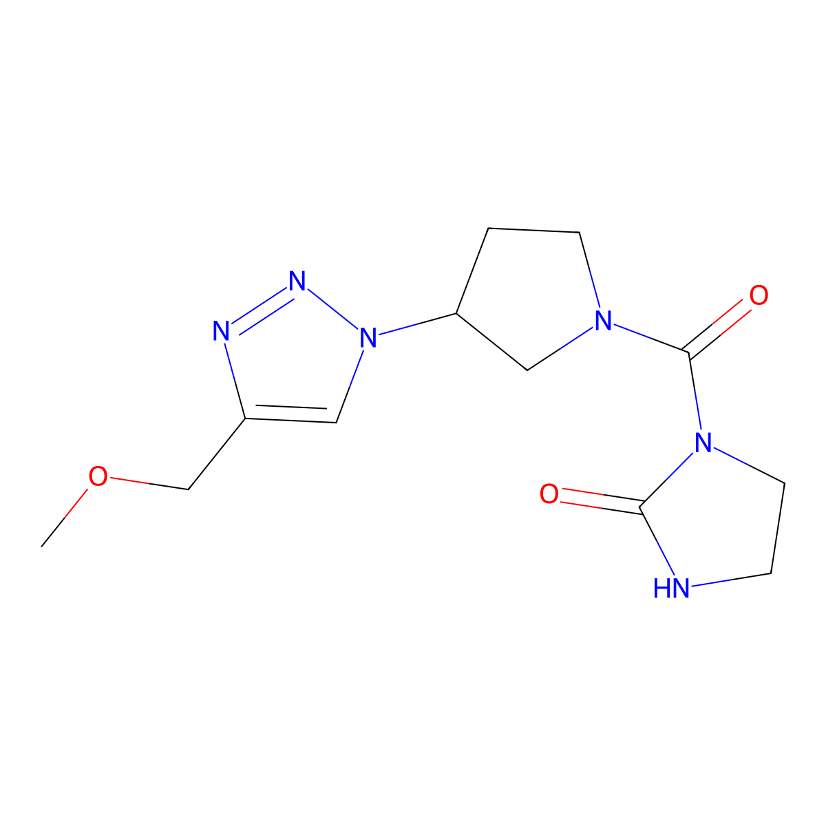 1-{3-[4-(methoxymethyl)-1H-1,2,3-triazol-1-yl]pyrrolidine-1-carbonyl}imidazolidin-2-one molecular structure, CAS 2097868-94-3
