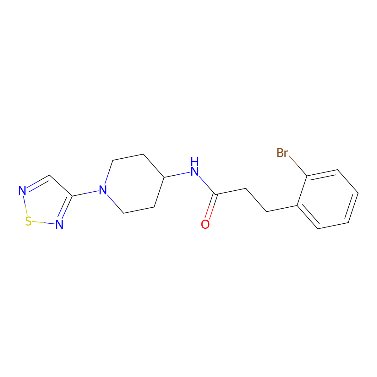 3-(2-bromophenyl)-N-[1-(1,2,5-thiadiazol-3-yl)piperidin-4-yl]propanamide molecular structure, CAS 2097868-98-7