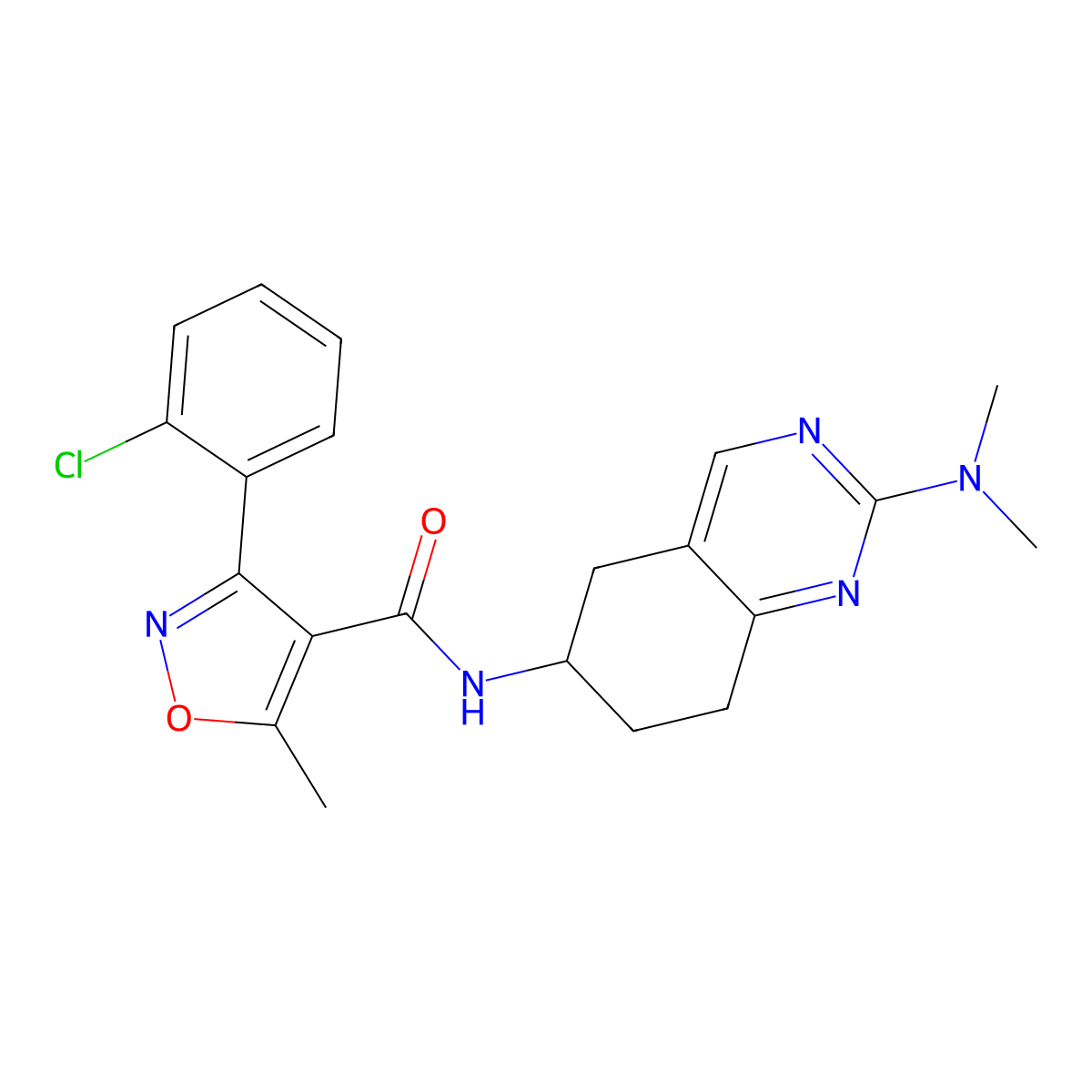 3-(2-chlorophenyl)-N-[2-(dimethylamino)-5,6,7,8-tetrahydroquinazolin-6-yl]-5-methyl-1,2-oxazole-4-carboxamide molecular structure, CAS 2097869-12-8