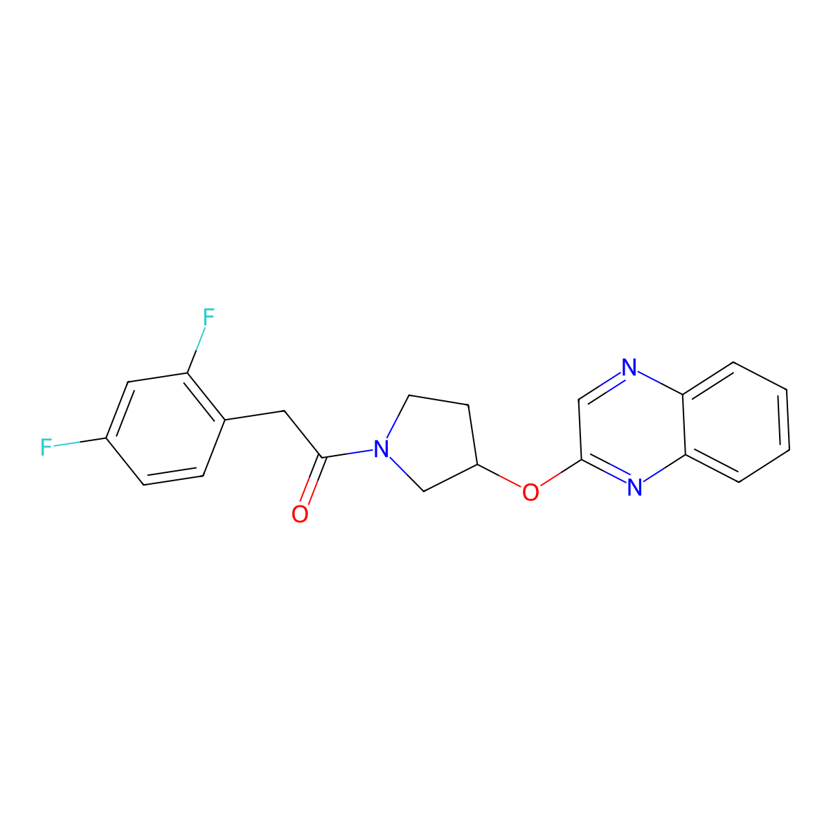 2-(2,4-Difluorophenyl)-1-[3-(quinoxalin-2-yloxy)pyrrolidin-1-yl]ethan-1-one molecular structure, CAS 2097869-17-3