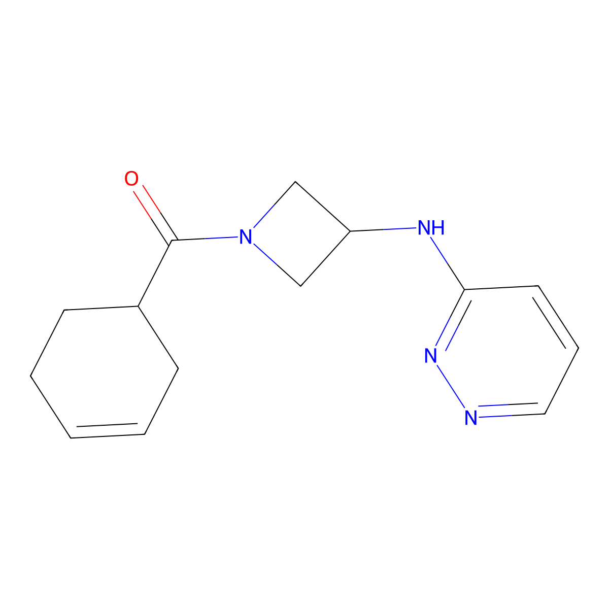 N-[1-(cyclohex-3-ene-1-carbonyl)azetidin-3-yl]pyridazin-3-amine molecular structure, CAS 2097869-22-0