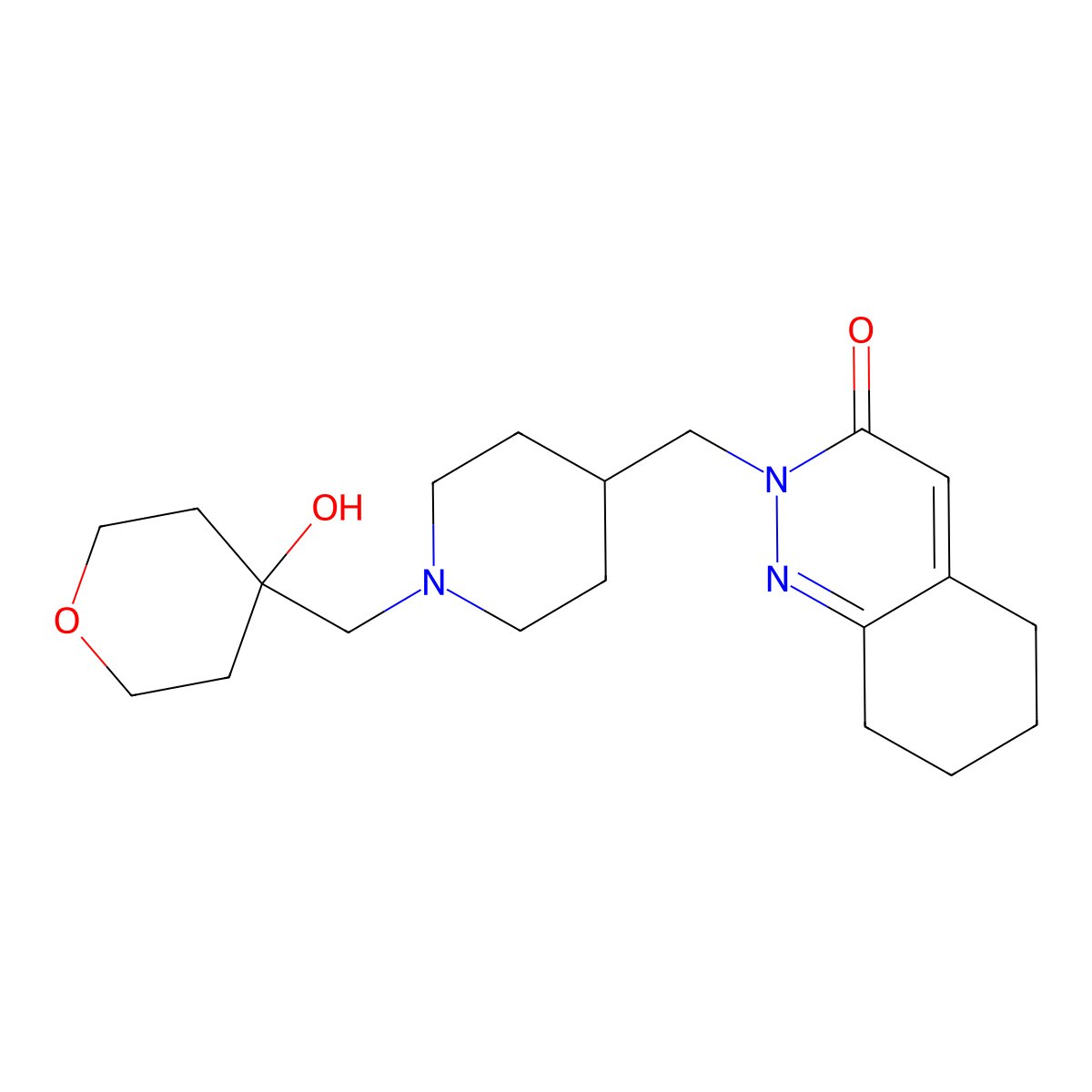 2-({1-[(4-Hydroxyoxan-4-yl)methyl]piperidin-4-yl}methyl)-2,3,5,6,7,8-hexahydrocinnolin-3-one molecular structure, CAS 2097869-28-6