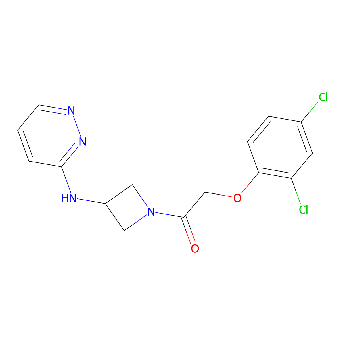 2-(2,4-Dichlorophenoxy)-1-{3-[(pyridazin-3-yl)amino]azetidin-1-yl}ethan-1-one molecular structure, CAS 2097869-37-7