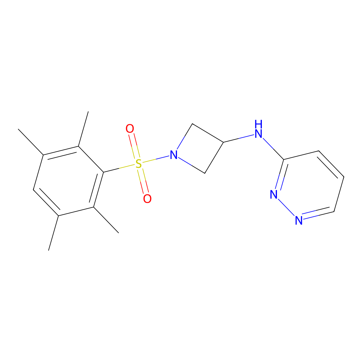 N-[1-(2,3,5,6-tetramethylbenzenesulfonyl)azetidin-3-yl]pyridazin-3-amine molecular structure, CAS 2097869-46-8