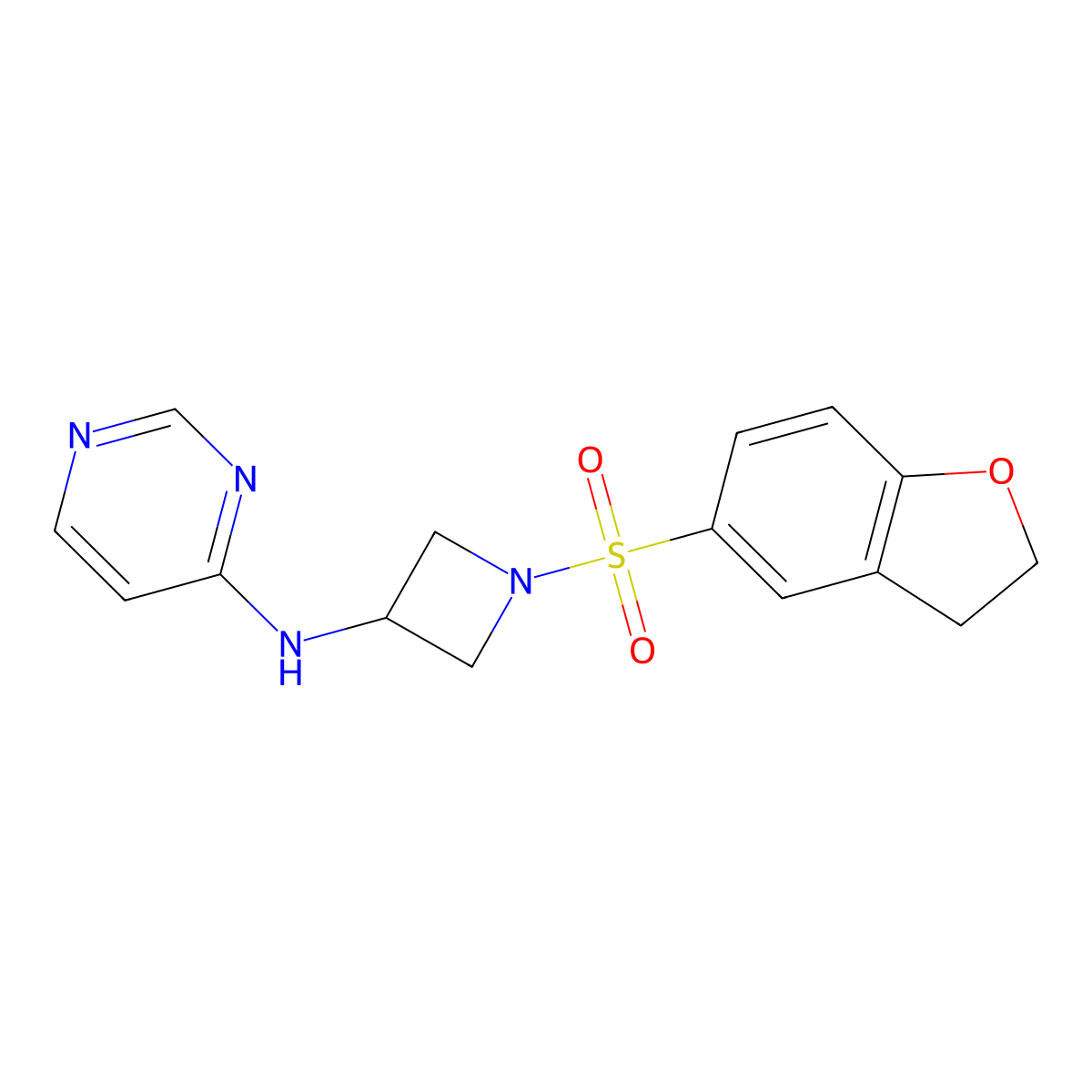 N-[1-(2,3-dihydro-1-benzofuran-5-sulfonyl)azetidin-3-yl]pyrimidin-4-amine molecular structure, CAS 2097871-91-3