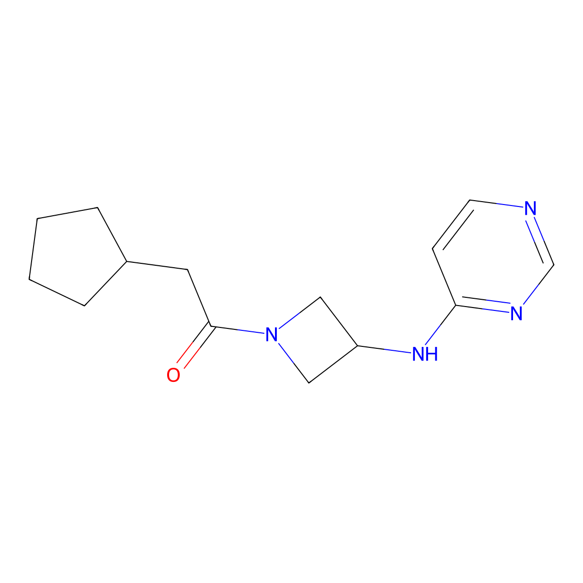 2-Cyclopentyl-1-{3-[(pyrimidin-4-yl)amino]azetidin-1-yl}ethan-1-one molecular structure, CAS 2097871-92-4