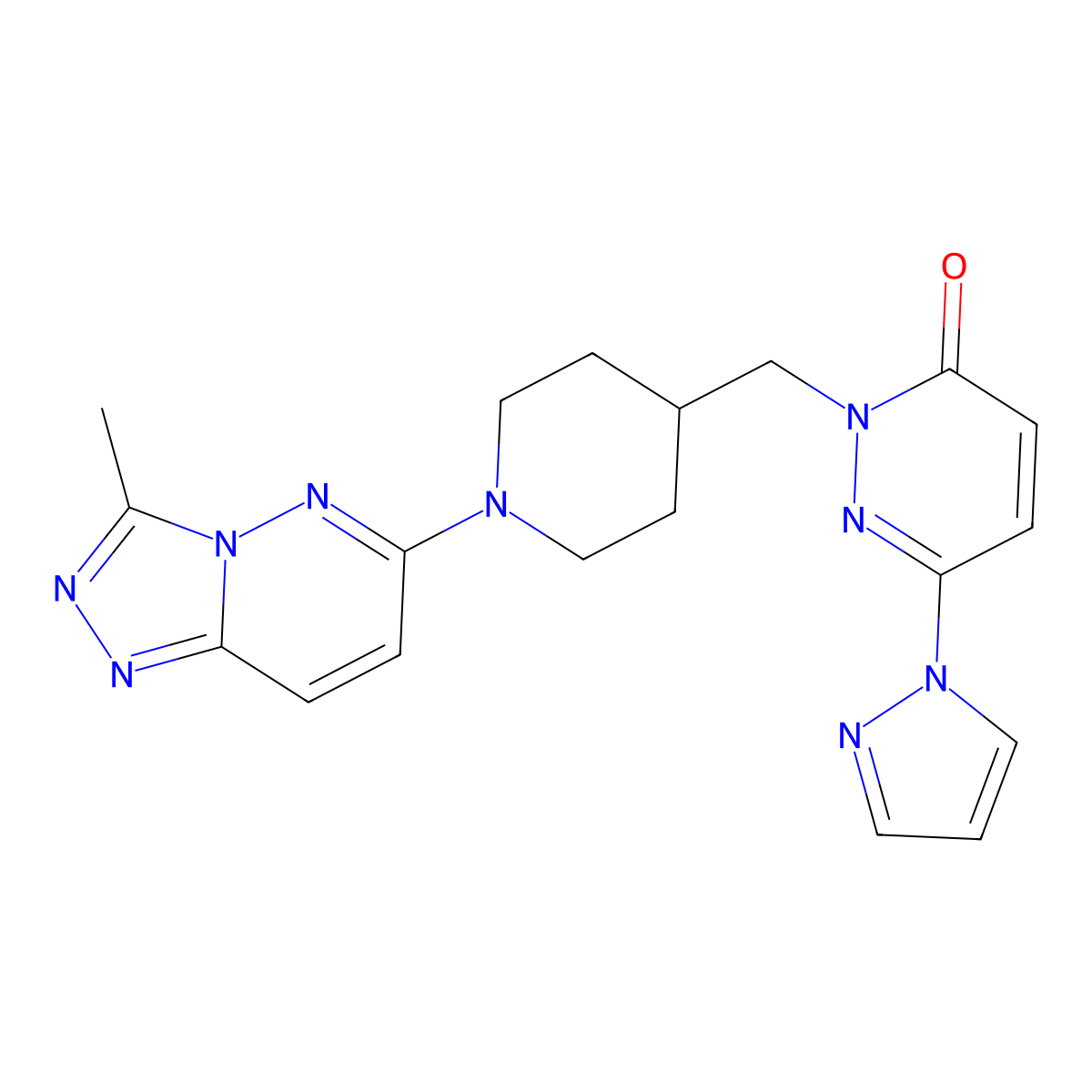 2-[(1-{3-methyl-[1,2,4]triazolo[4,3-b]pyridazin-6-yl}piperidin-4-yl)methyl]-6-(1H-pyrazol-1-yl)-2,3-dihydropyridazin-3-one molecular structure, CAS 2097871-94-6