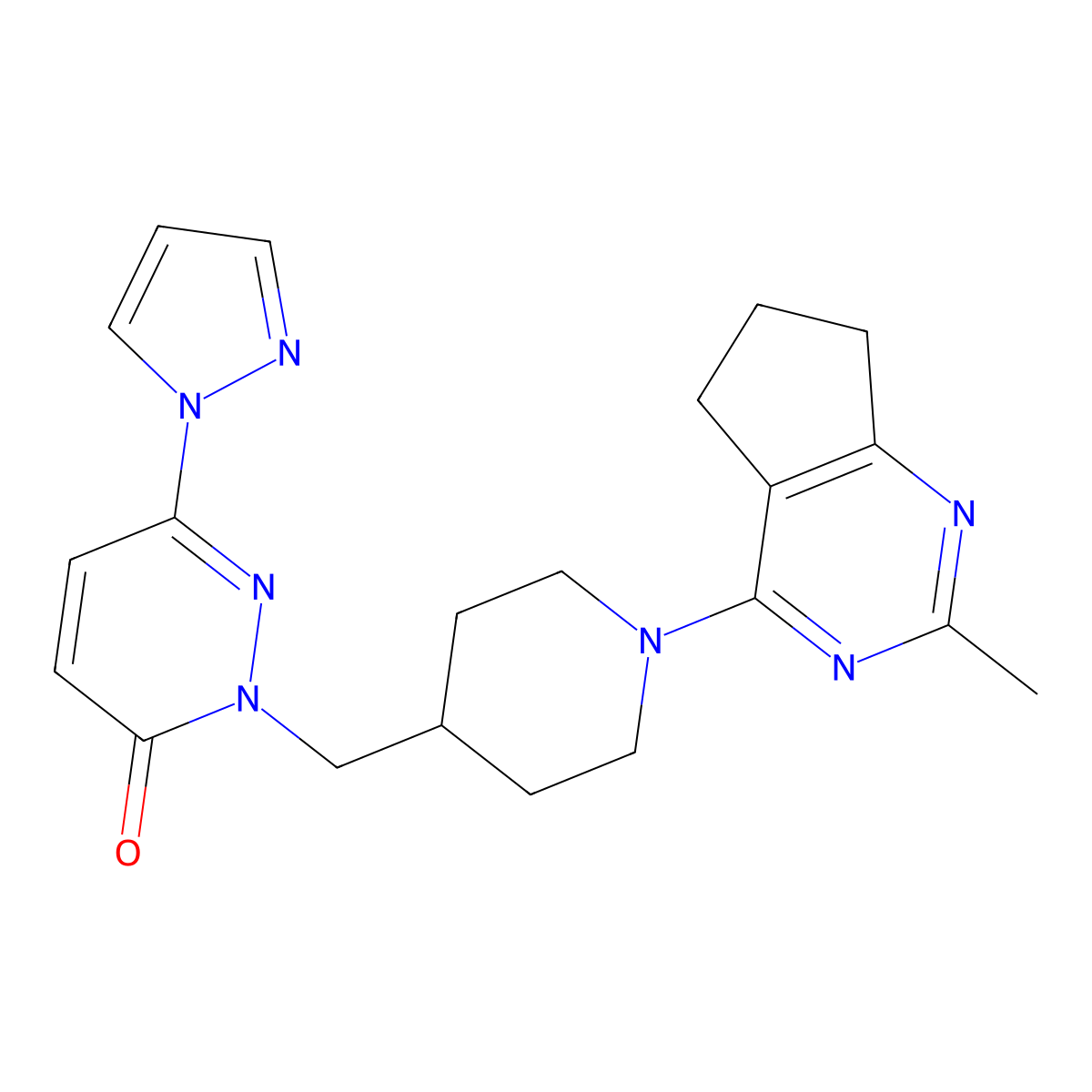 2-[(1-{2-methyl-5H,6H,7H-cyclopenta[d]pyrimidin-4-yl}piperidin-4-yl)methyl]-6-(1H-pyrazol-1-yl)-2,3-dihydropyridazin-3-one molecular structure, CAS 2097871-95-7