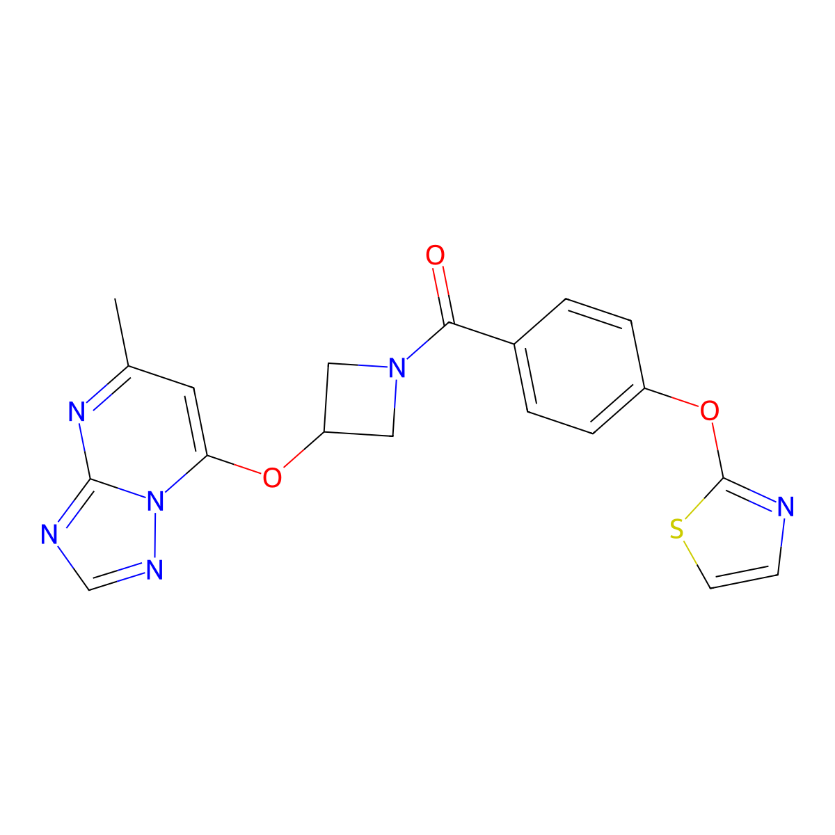 2-{4-[3-({5-Methyl-[1,2,4]triazolo[1,5-a]pyrimidin-7-yl}oxy)azetidine-1-carbonyl]phenoxy}-1,3-thiazole molecular structure, CAS 2097871-96-8