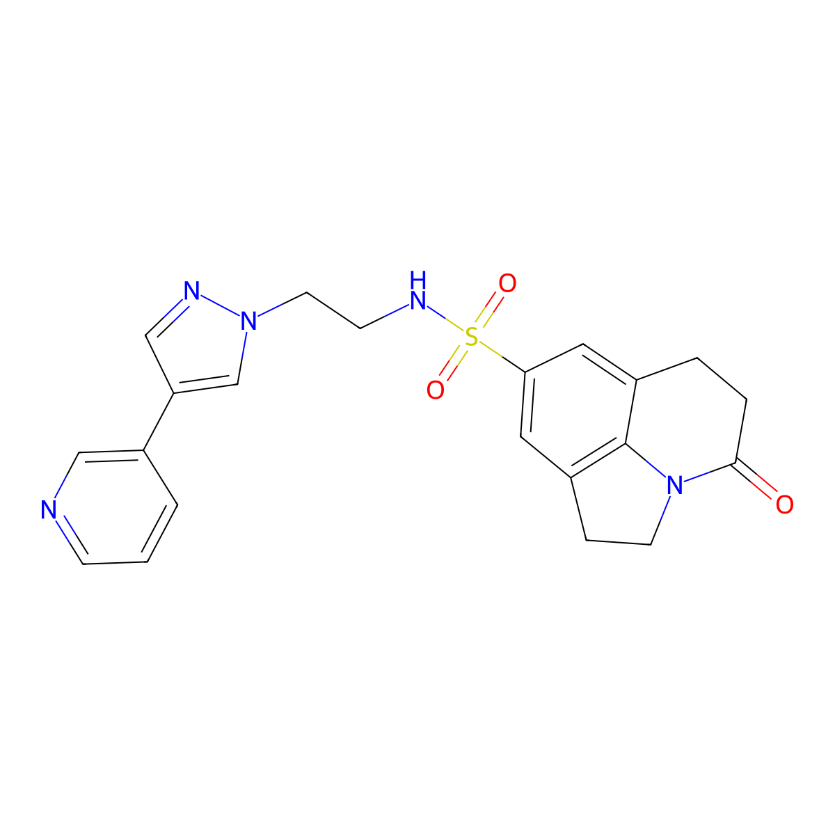 11-oxo-N-{2-[4-(pyridin-3-yl)-1H-pyrazol-1-yl]ethyl}-1-azatricyclo[6.3.1.0^{4,12}]dodeca-4(12),5,7-triene-6-sulfonamide molecular structure, CAS 2097872-00-7