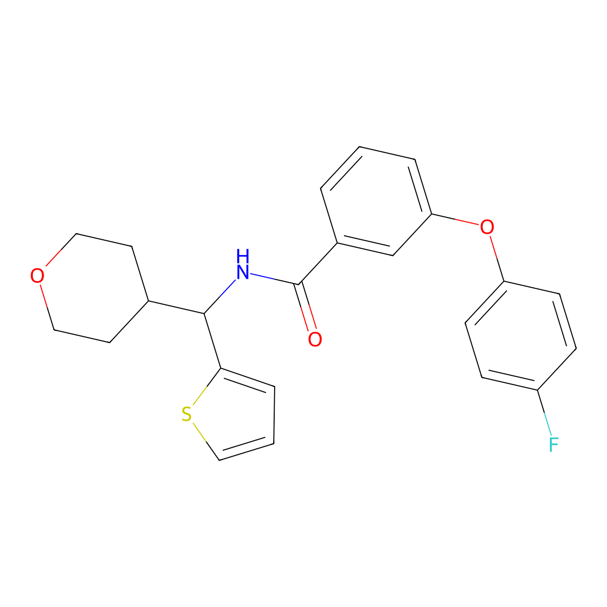 3-(4-fluorophenoxy)-N-[(oxan-4-yl)(thiophen-2-yl)methyl]benzamide molecular structure, CAS 2097872-06-3