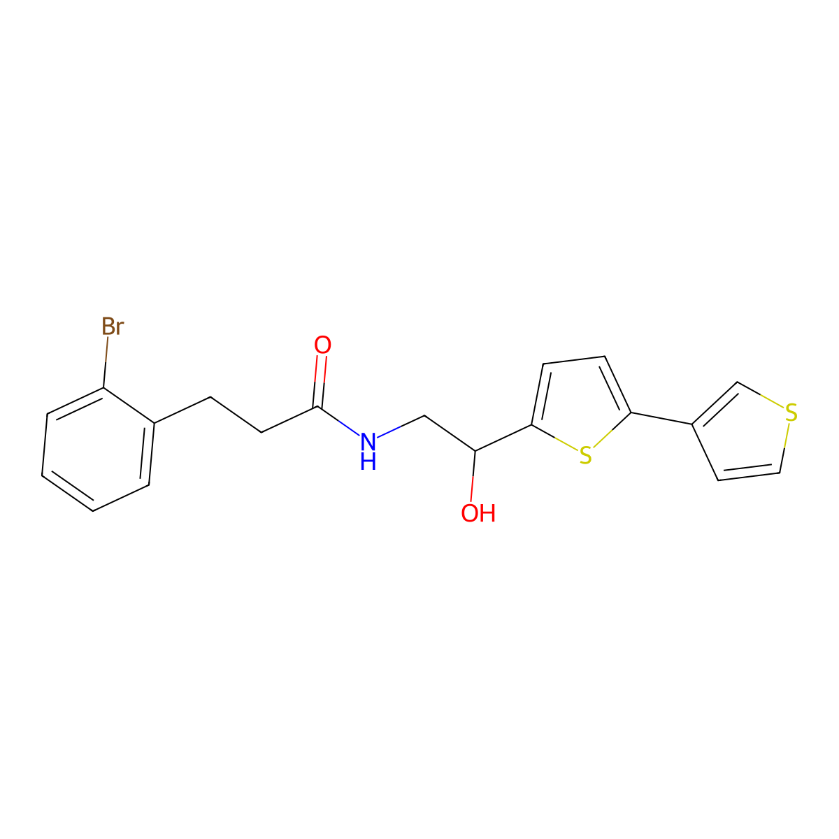 N-(2-{[2,3'-bithiophene]-5-yl}-2-hydroxyethyl)-3-(2-bromophenyl)propanamide molecular structure, CAS 2097872-07-4