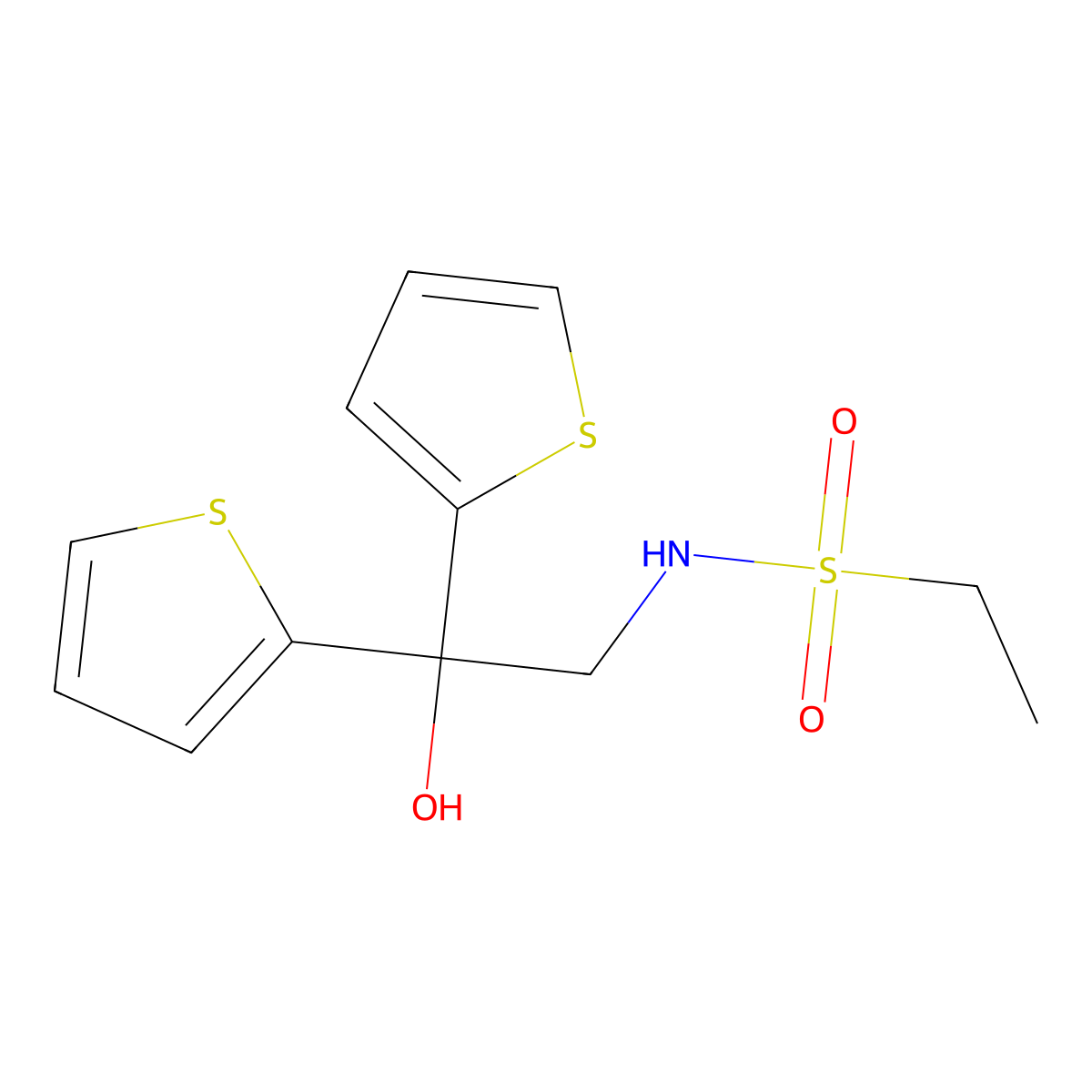 N-[2-hydroxy-2,2-bis(thiophen-2-yl)ethyl]ethane-1-sulfonamide molecular structure, CAS 2097872-12-1