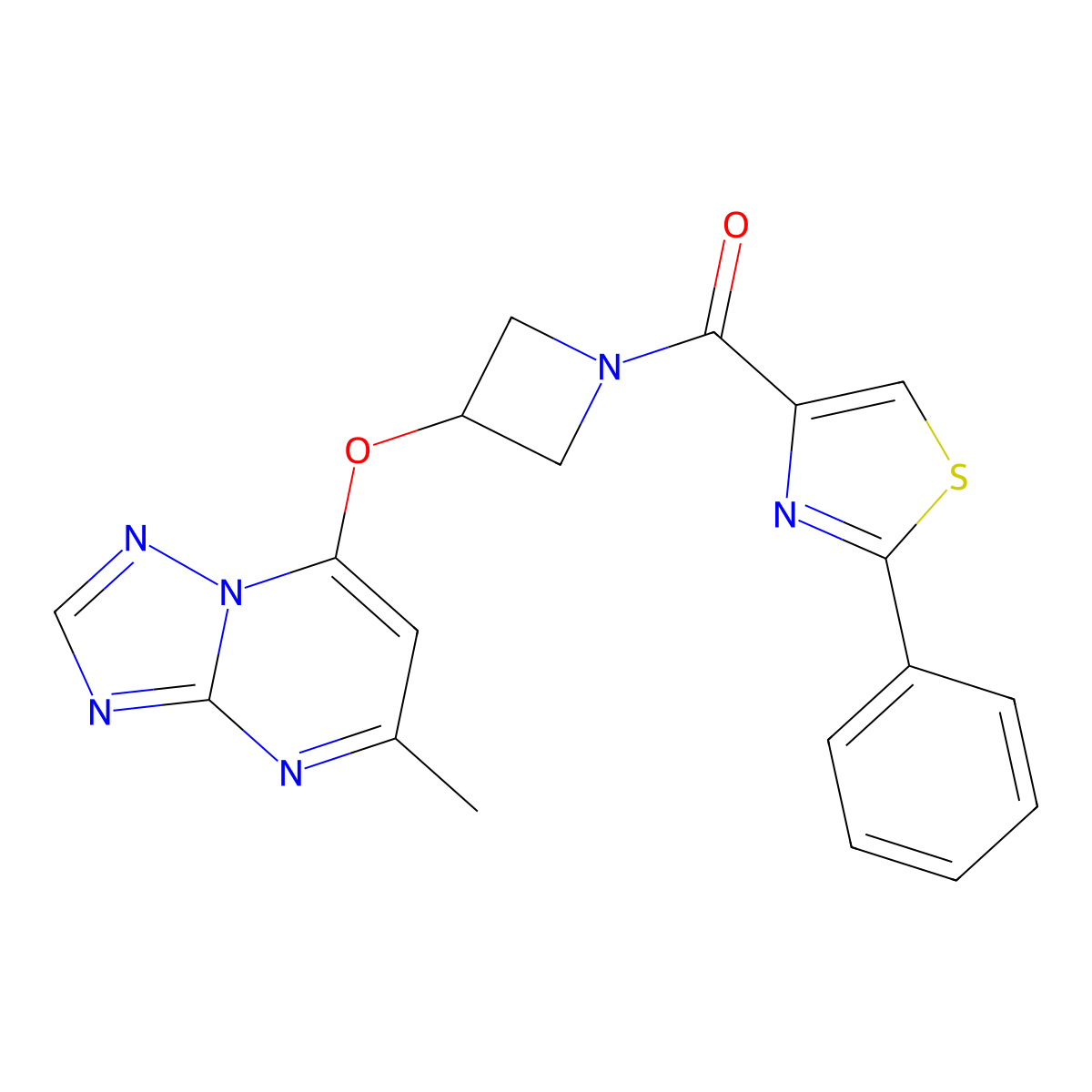 4-[3-({5-Methyl-[1,2,4]triazolo[1,5-a]pyrimidin-7-yl}oxy)azetidine-1-carbonyl]-2-phenyl-1,3-thiazole molecular structure, CAS 2097872-13-2