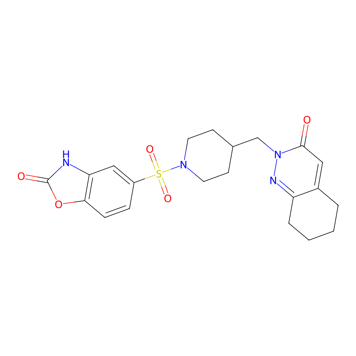 2-({1-[(2-Oxo-2,3-dihydro-1,3-benzoxazol-5-yl)sulfonyl]piperidin-4-yl}methyl)-2,3,5,6,7,8-hexahydrocinnolin-3-one molecular structure, CAS 2097872-16-5