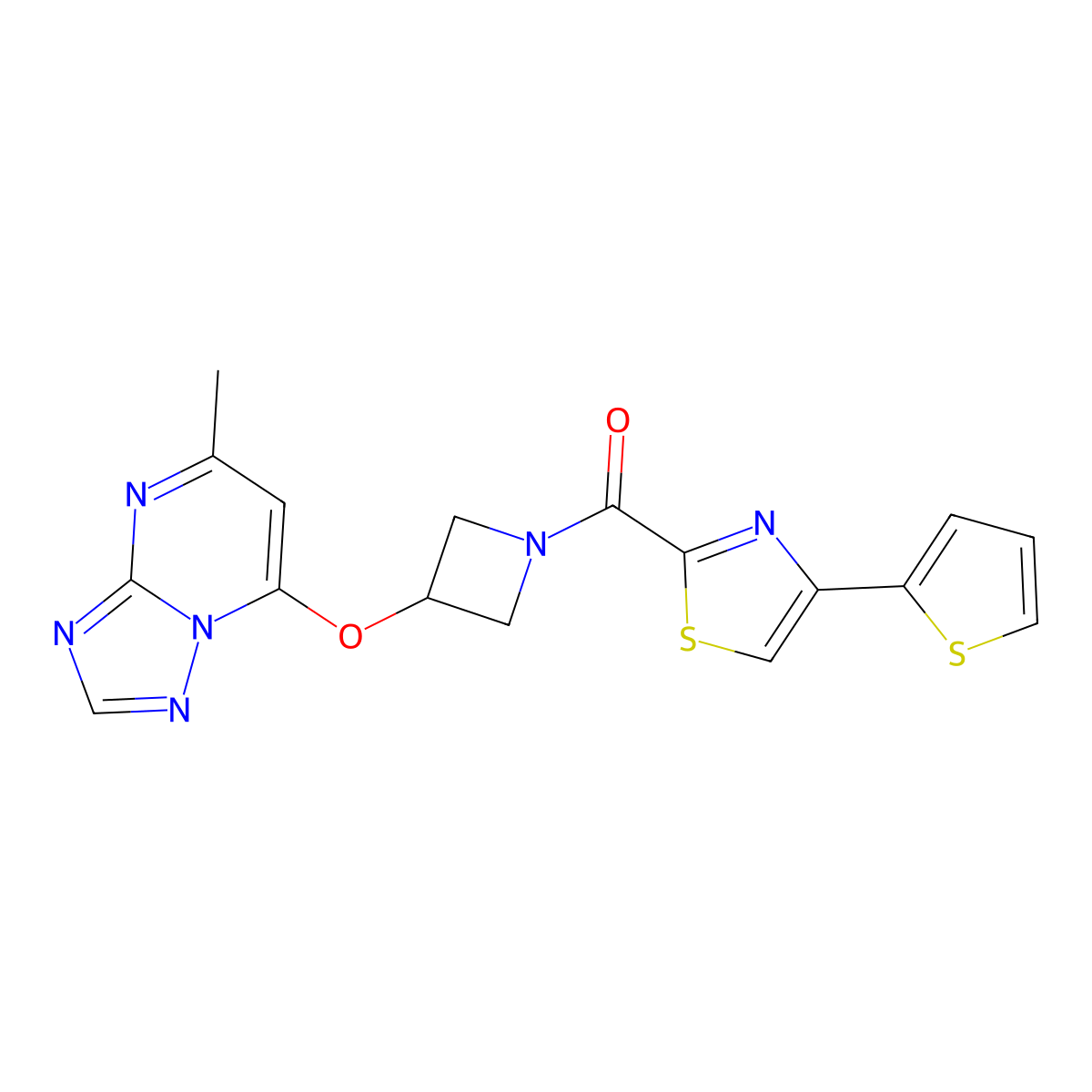 2-[3-({5-Methyl-[1,2,4]triazolo[1,5-a]pyrimidin-7-yl}oxy)azetidine-1-carbonyl]-4-(thiophen-2-yl)-1,3-thiazole molecular structure, CAS 2097872-17-6